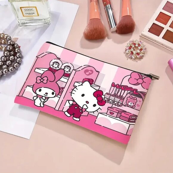 My Melody & Hello Kitty Shopping Scene Multifunctional Travel Cosmetic Bag - Picture 1 of 2